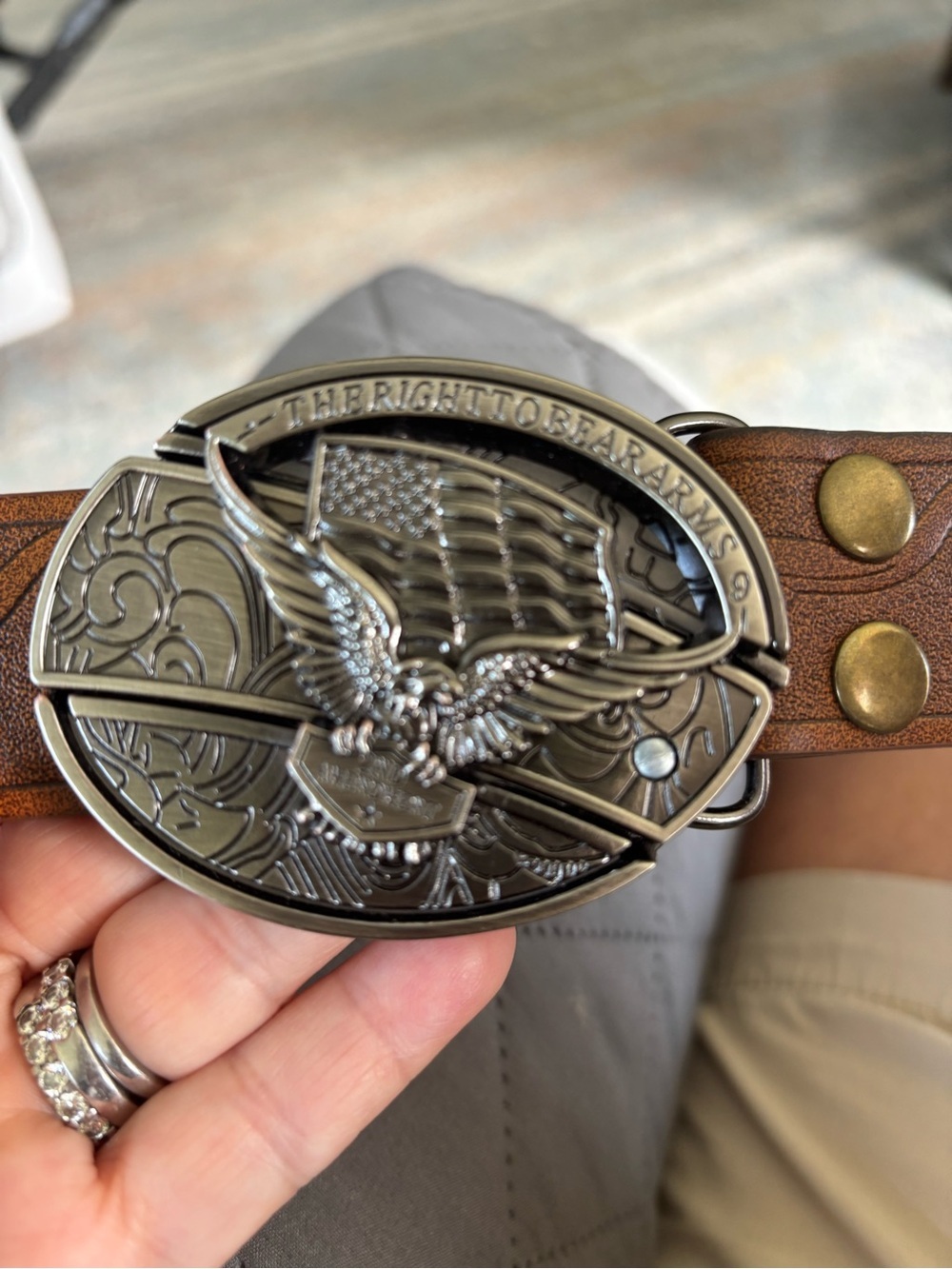 Western Silver Eagle Belt Buckle With Hidden utility knife